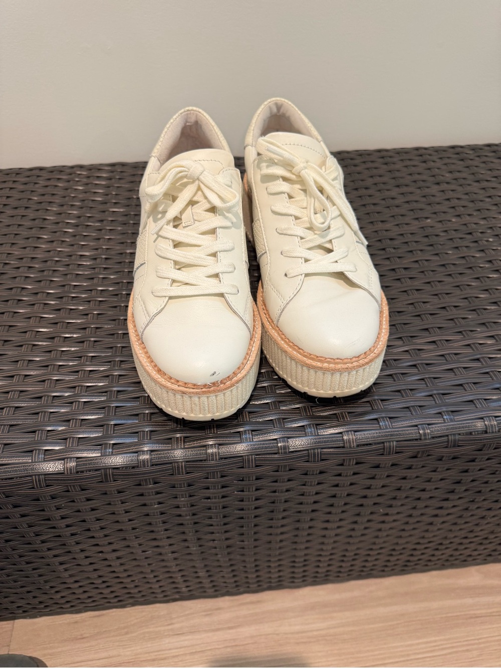 Dolce Vita Cream Platform Lace-Up Sneakers with Tan Trim